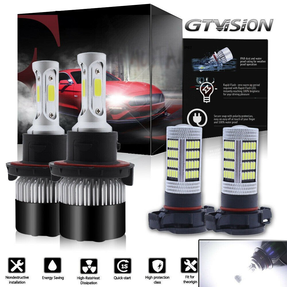 4x Combo H13 5202 LED Headlight Bulbs for GMC Yukon XL 1500 0714 Fog
