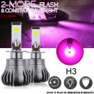 2x H3 LED Fog Light Bulbs Driving Lamp DRL Pink Purple High Power w/ Flash Mode