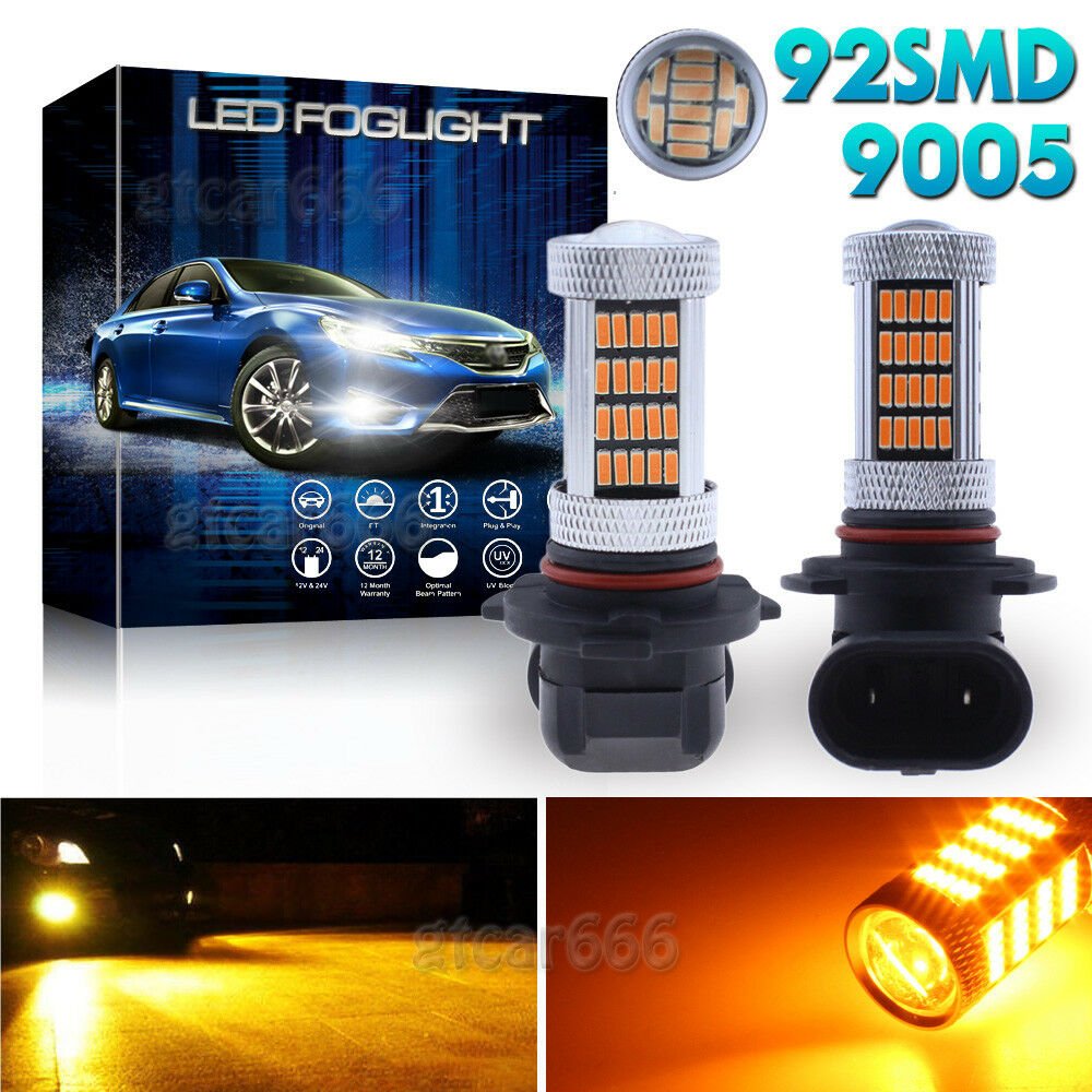 2pcs High Power 92SMD 9005 HB3 H10 9145 Amber Yellow LED Bulbs Fog Driving Light