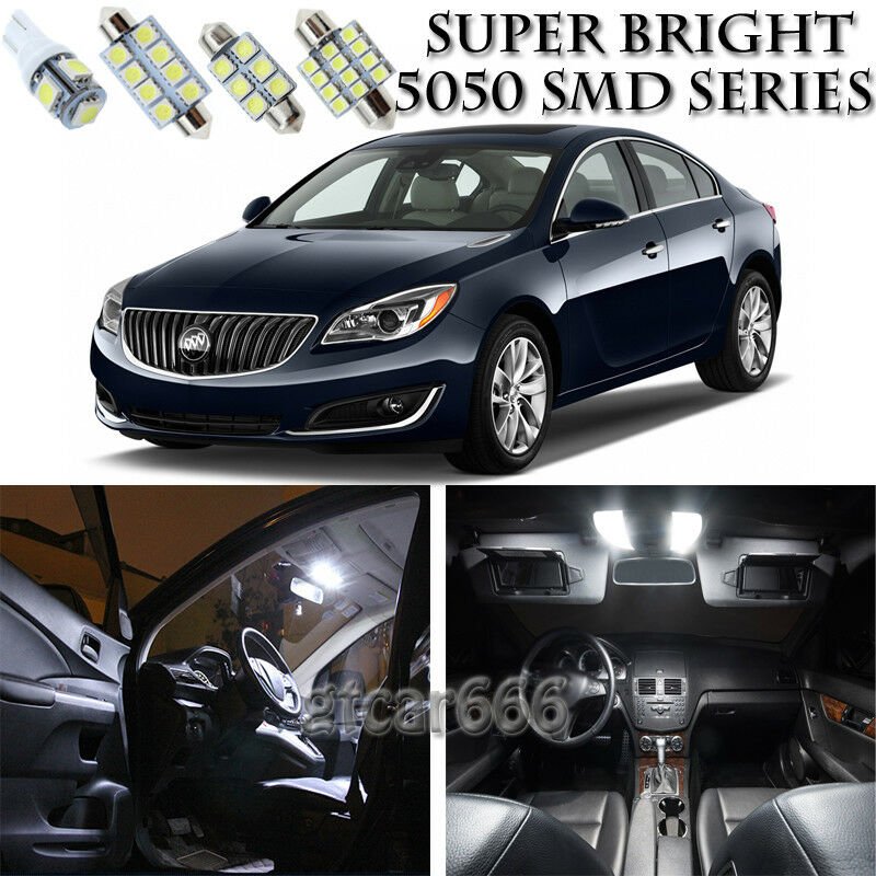 16pcs Xenon White LED Interior Lights Bulb Package Kit For Buick Regal 2011-2016