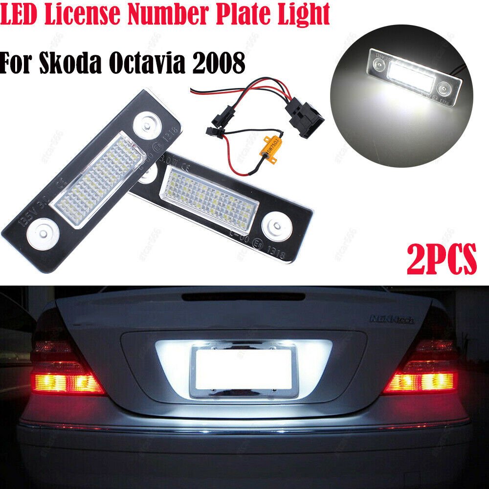 2Pcs LED License Number Plate Light Lamp For Skoda Octavia 1Z Saloon Roomster