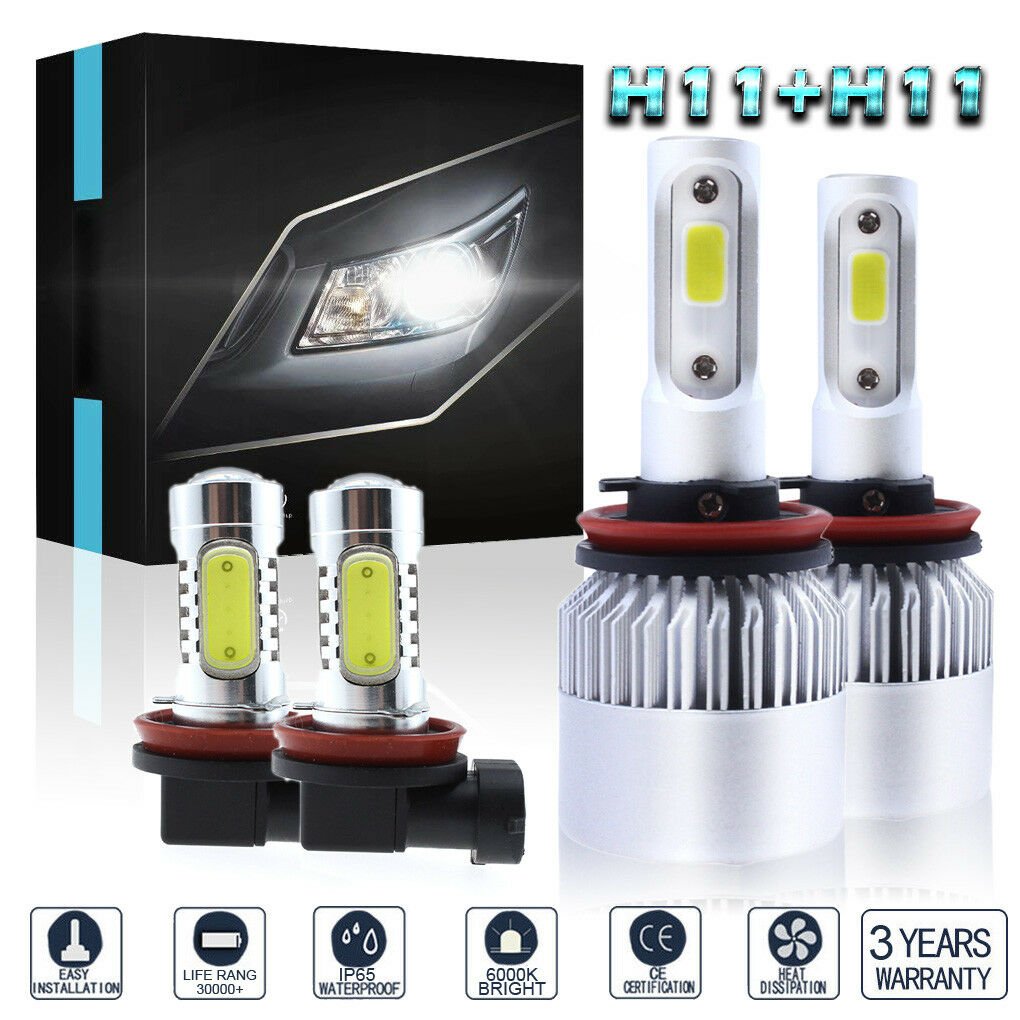 4PC H11 + H11 Combo LED Headlight Kit Hi/Lo Foglight Bulb For Honda Accord 08-15