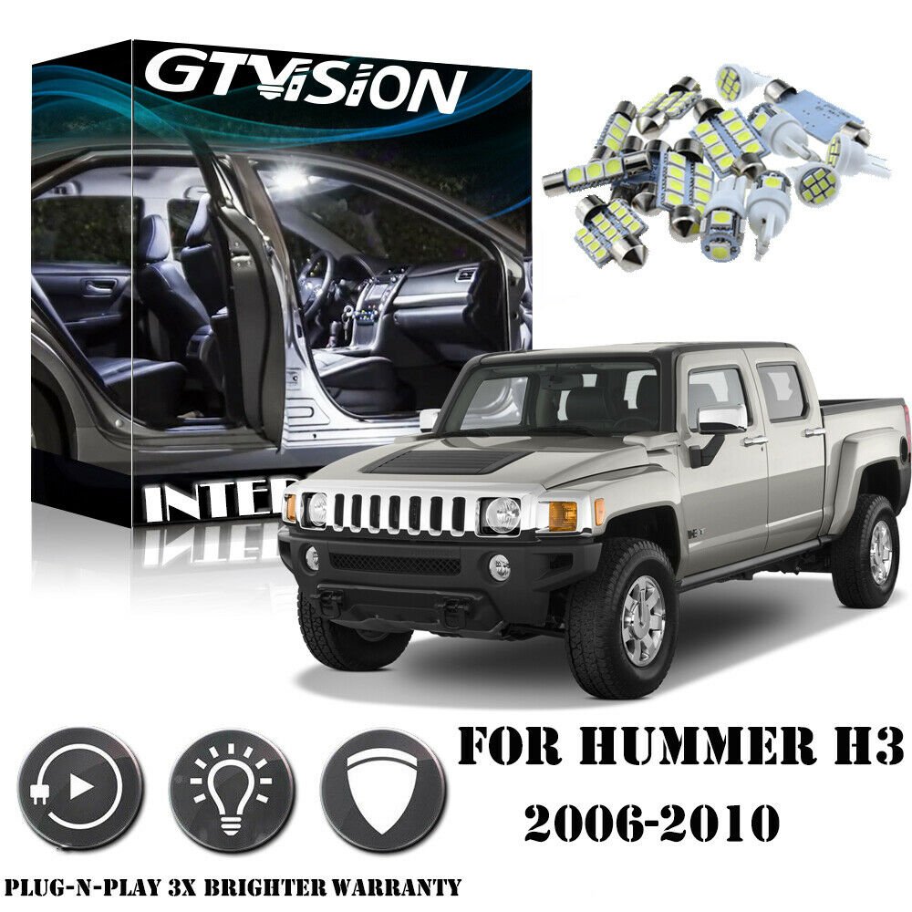 13x White LED Interior Bulbs + License Plate Lights For Hummer H3 H3T 2006-2010