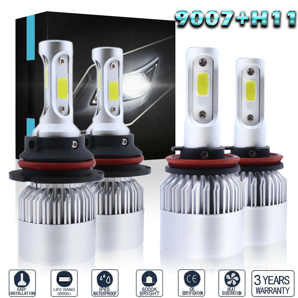 9007 LED Headlight HI/LO + H11 Fog Light Bulbs 6000K for Nissan Frontier 05-18