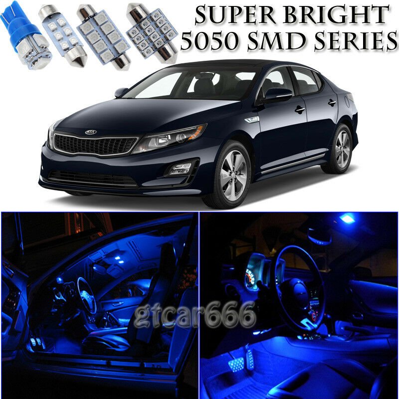 For Kia Optima 2011-2015 Blue LED Interior Light Kit + License Plate Light 11PCS