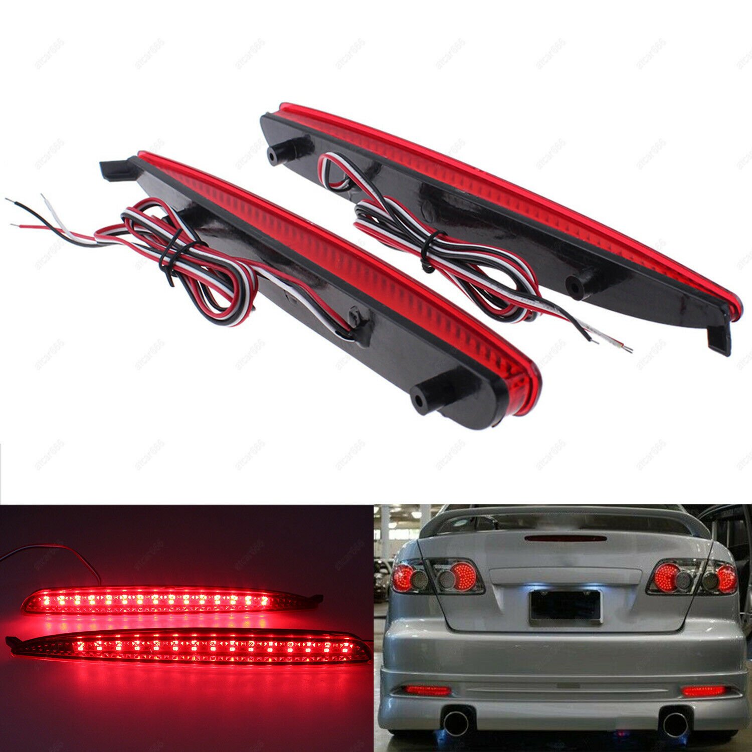 2Pcs Rear Bumper Reflector LED Tail Stop Brake Light For Mazda 6 2003-2008 24SMD