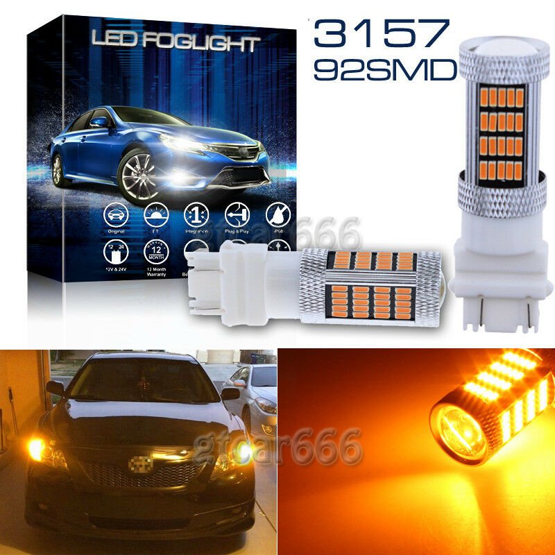 2X 92SMD Amber High Power LED 3157 4157 Front Turn Signal Light Lamp For Chevy