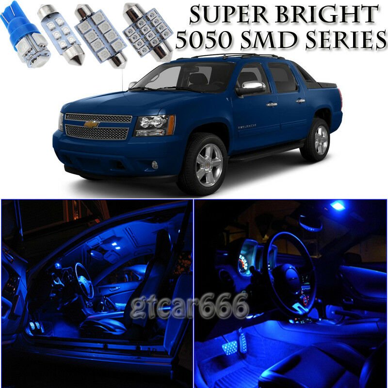 For Chevy Avalanche 2007-2014 Blue LED Interior + License Plate Light Kit 11Pcs