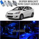For Hyundai Accent 2012-2013 Blue LED Interior + License Plate Light Kit 8 Pices