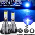 2x H3 LED 10000K Blue 2-Mode Still + Flash Fog Driving Light DRL Bulb High Power