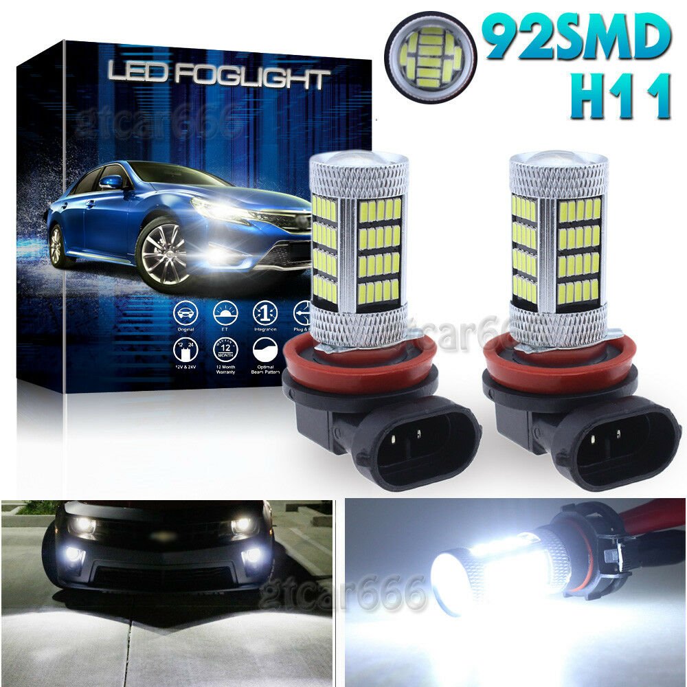2pcs H11 H8 92SMD High Power LED 6000K White Projector Fog Driving Light Bulbs