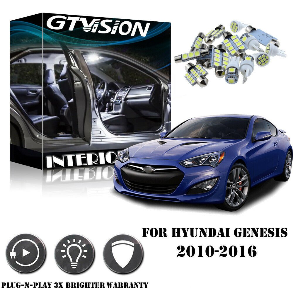 8Pcs White LED Lights Interior Package Kit For 2010-2016 Hyundai Genesis Coupe