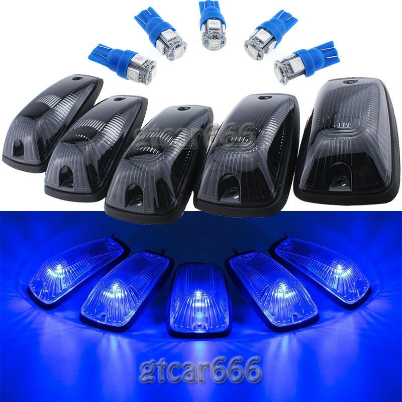 5X Clear Cab Roof Marker Light + BLUE 161 5050 LED For 88-02 Chevy C/K 1500-3500