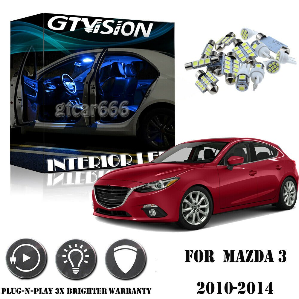 10Pcs Blue LED Light Interior Package Kit For 2010-2014 Mazda 3 Sedan Hatchback