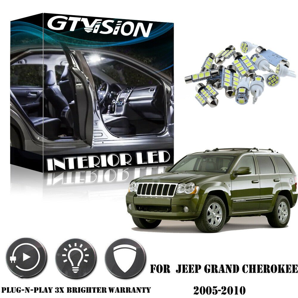 Super Bright White LED Lights Interior Package Kit For 05-10 Jeep Grand Cherokee