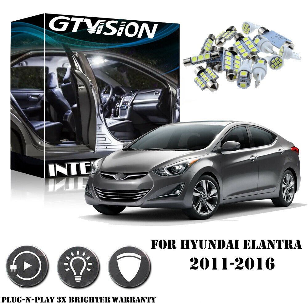 8x White LED Interior Bulbs + License Plate Light For Hyundai Elantra 2011-2016