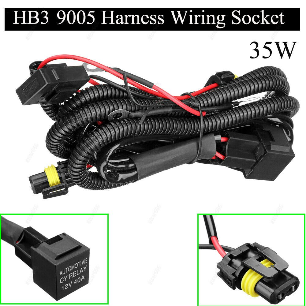 35W HID Xenon Headlight 9005/HB3 Bulbs Relay Fuse Cable Wiring Harness Decoder