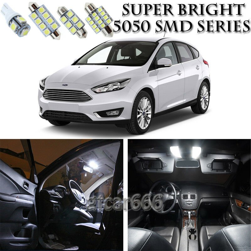 12pcs Xenon White LED Interior Lights Bulb Package Kit For Ford Focus 2010-2016