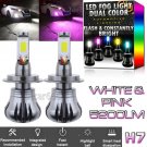 H7 LED DRL Fog Driving Light Bulb Dual Color Strobe Flash White + Pink Purple