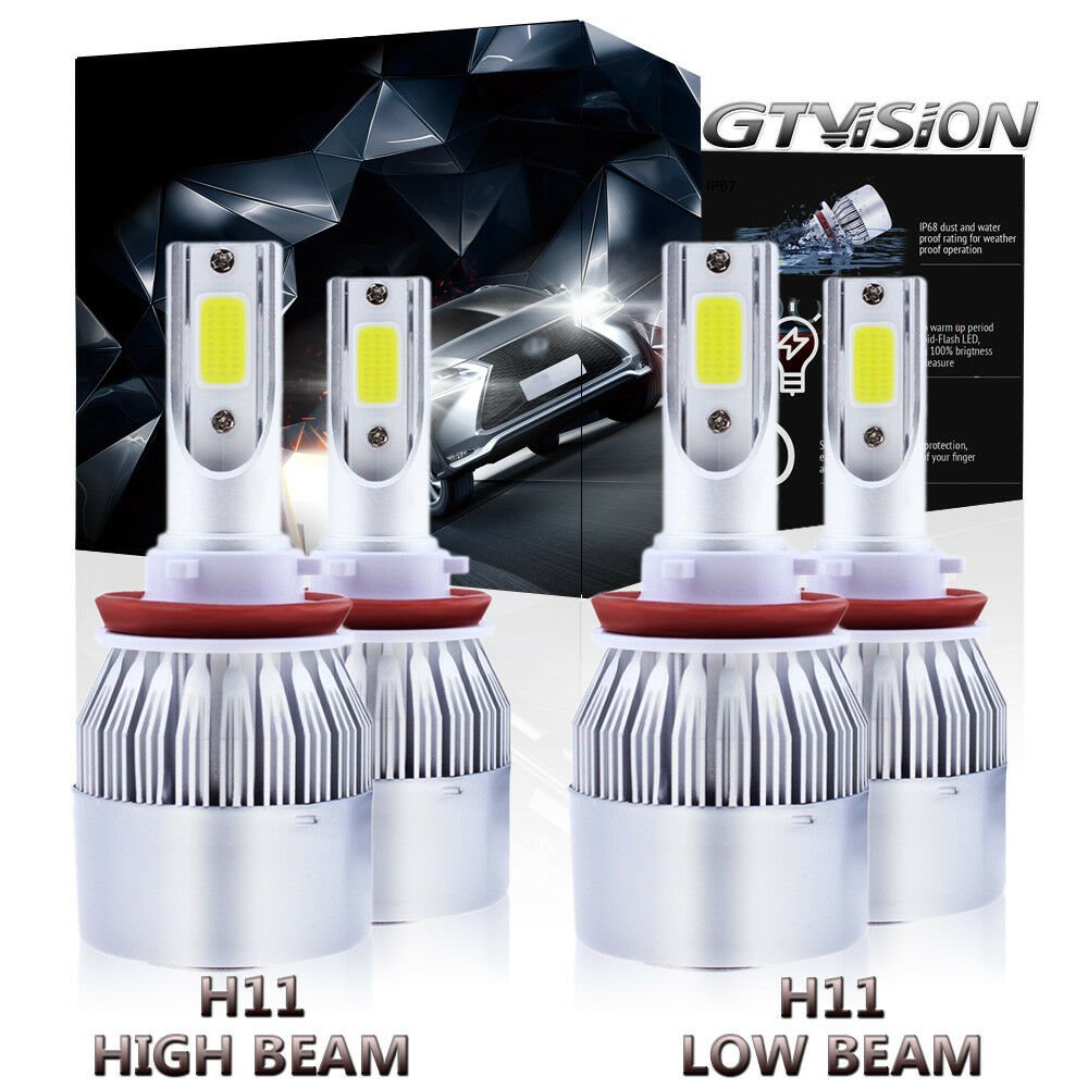 4pcs LED Headlight Bulbs H11 + H11 2600W 195000LM High Low Beam Fog Combo Kits