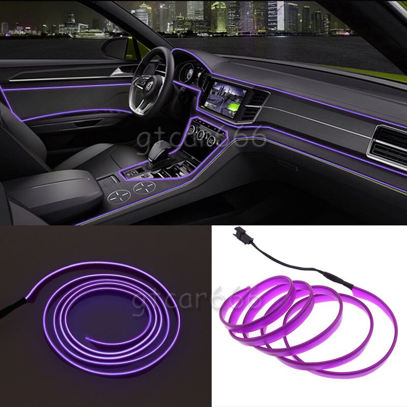 2M Purple LED EL Wire 12V Car Interior Lamp Decor Neon Strip Cold light Panel
