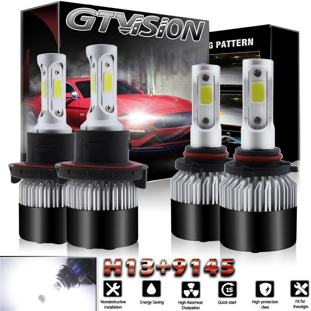 4x COB H13 LED Headlight High/low 9145 Fog Light for Ford F-150 2004-2014 White