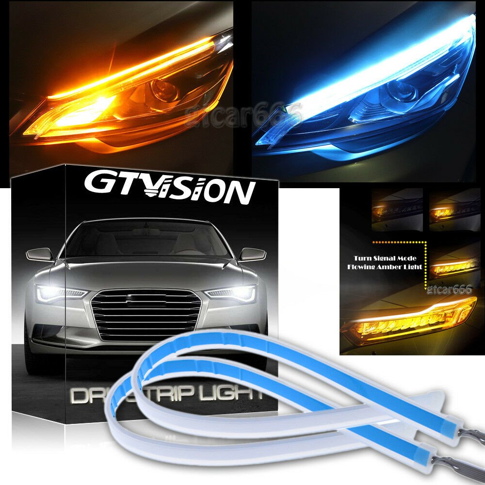 ICE BLUE Yellow 60CM Soft Switchback LED DRL Sequential Knight Rider Strip Light