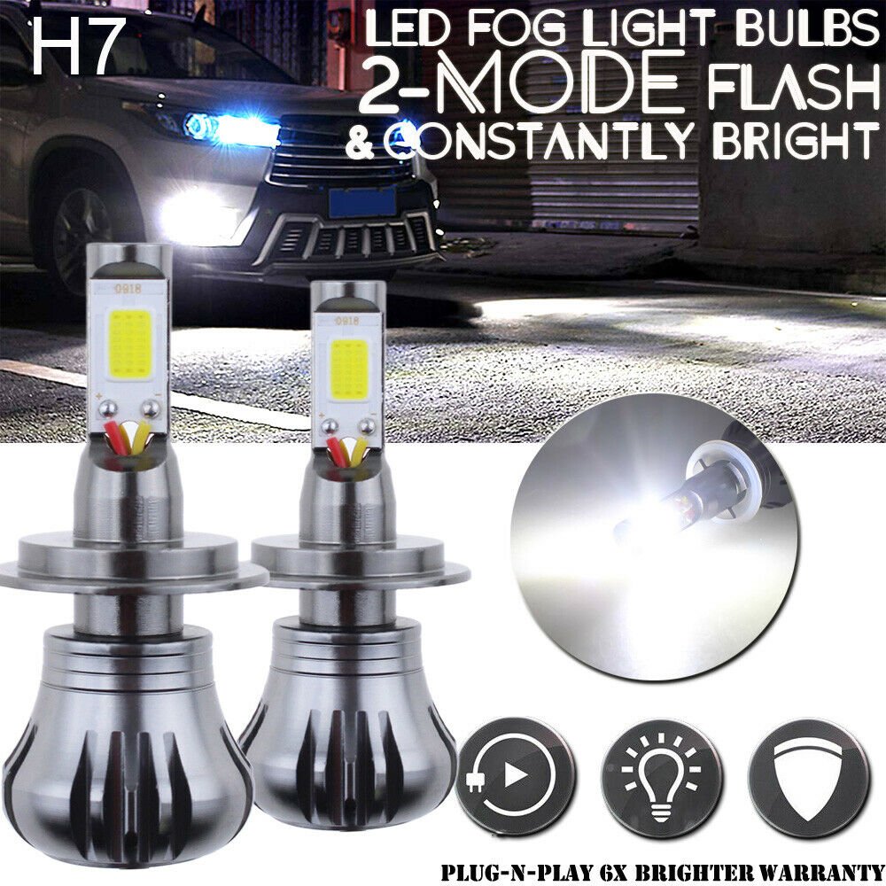 H7 LED Fog Light Conversion Bulbs Super Bright Premium 6000K White w/ Flash Mode