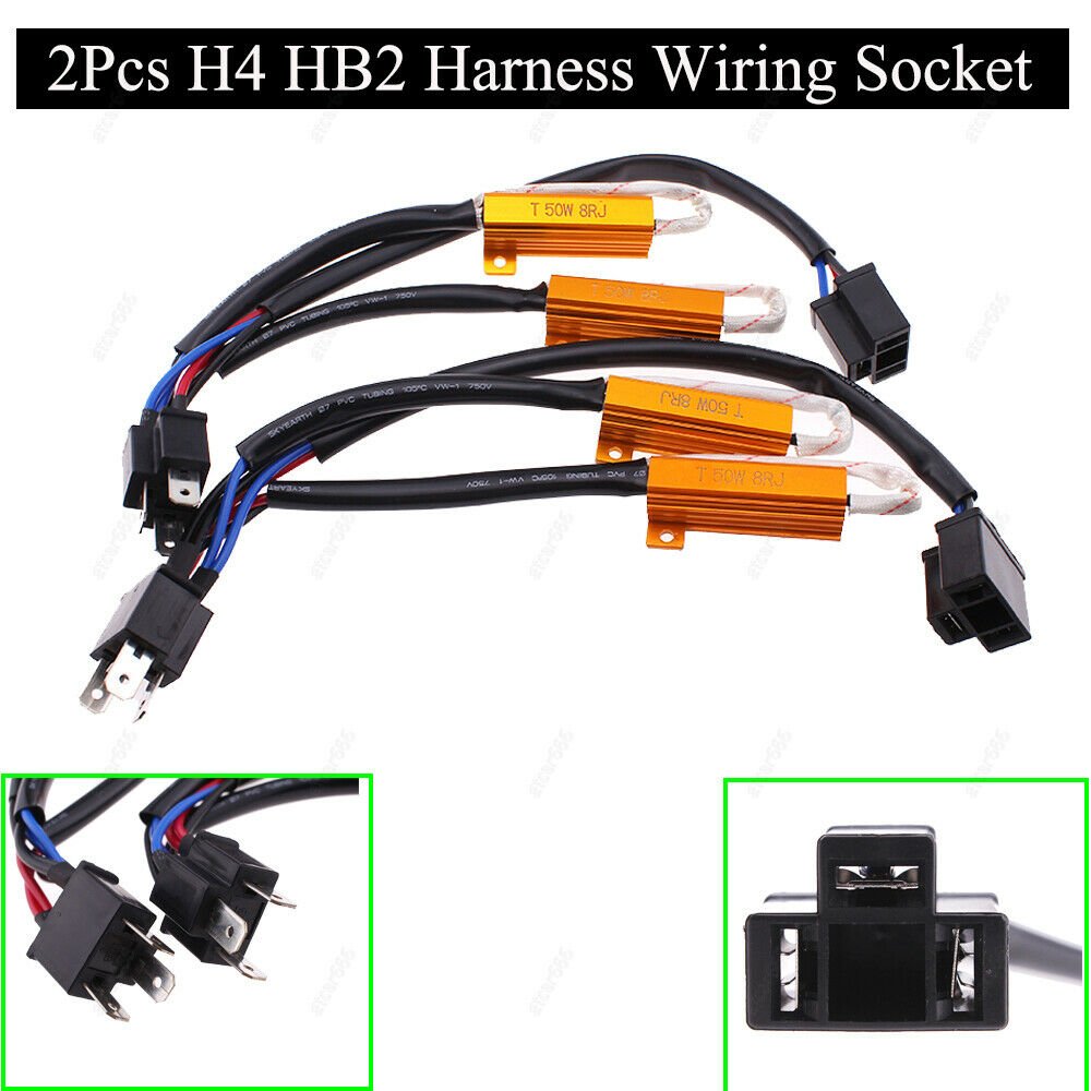 2Pcs H4 LED Fog Light Headlight Load Resistor Wiring Harness Decoder 50W Decoder