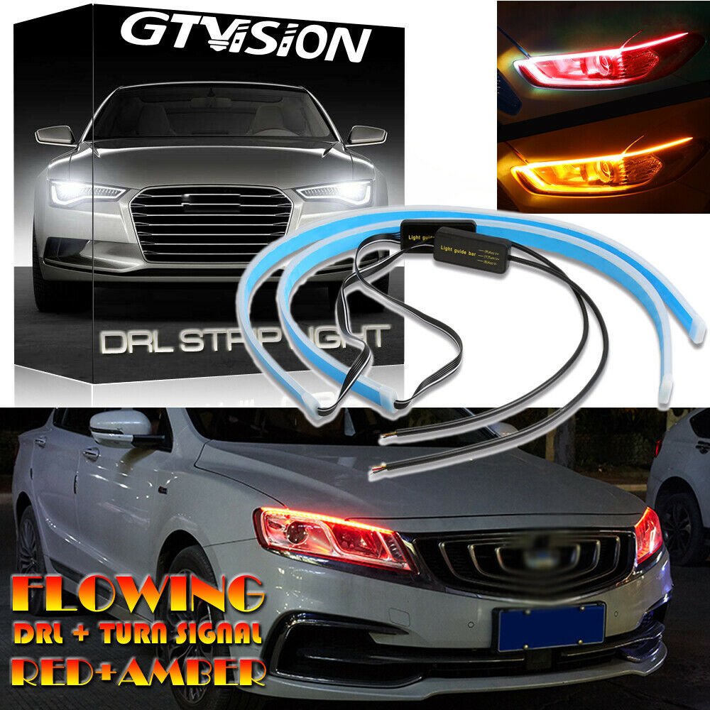 2x 45CM LED Switchback Red DRL Strip Light Sequential Flowing Amber Turn Signal