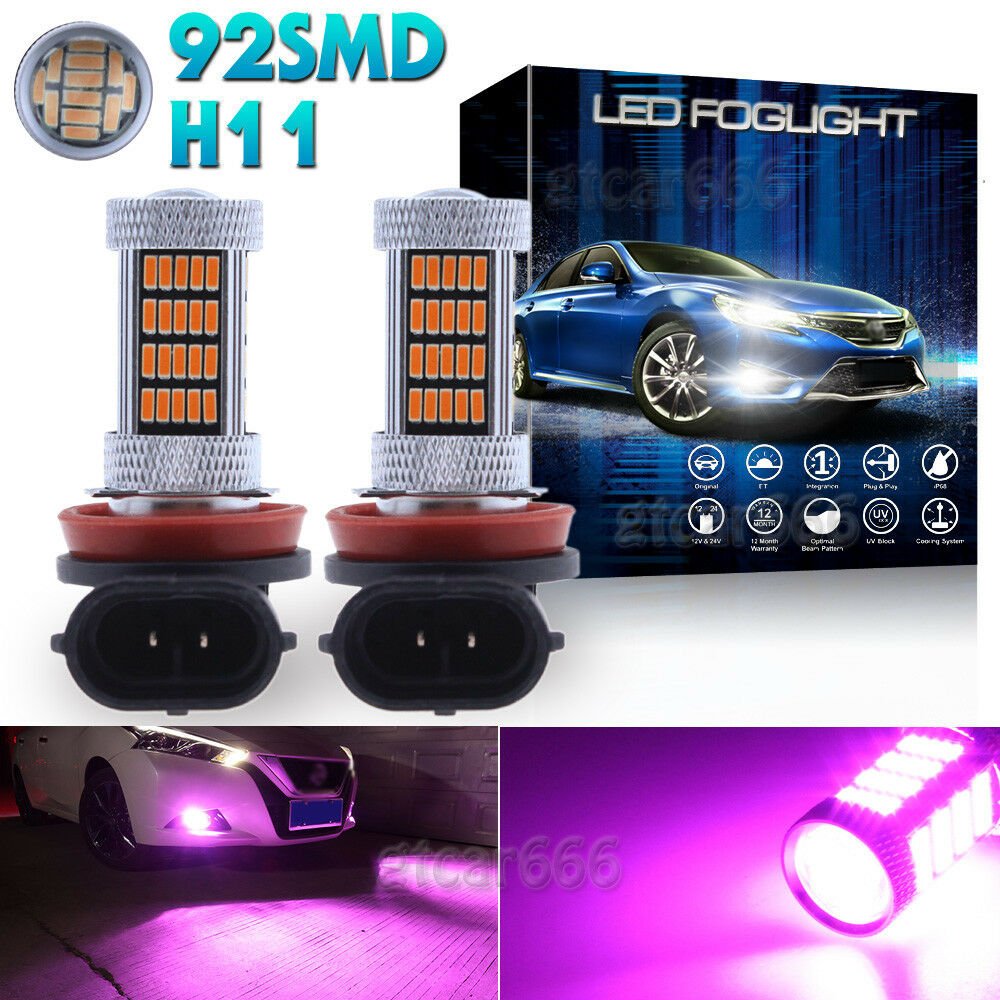 2x 92SMD H11 H8 LED Fog Light Bulbs w/ Decoder For Mercedes W211 W212 W164 Pink