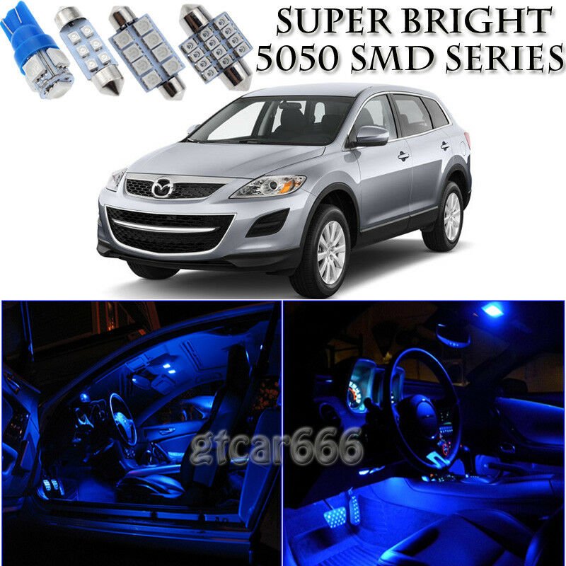 For Mazda CX-9 2007-2012 Blue LED Interior Light Kit + License Plate Light 11Pcs