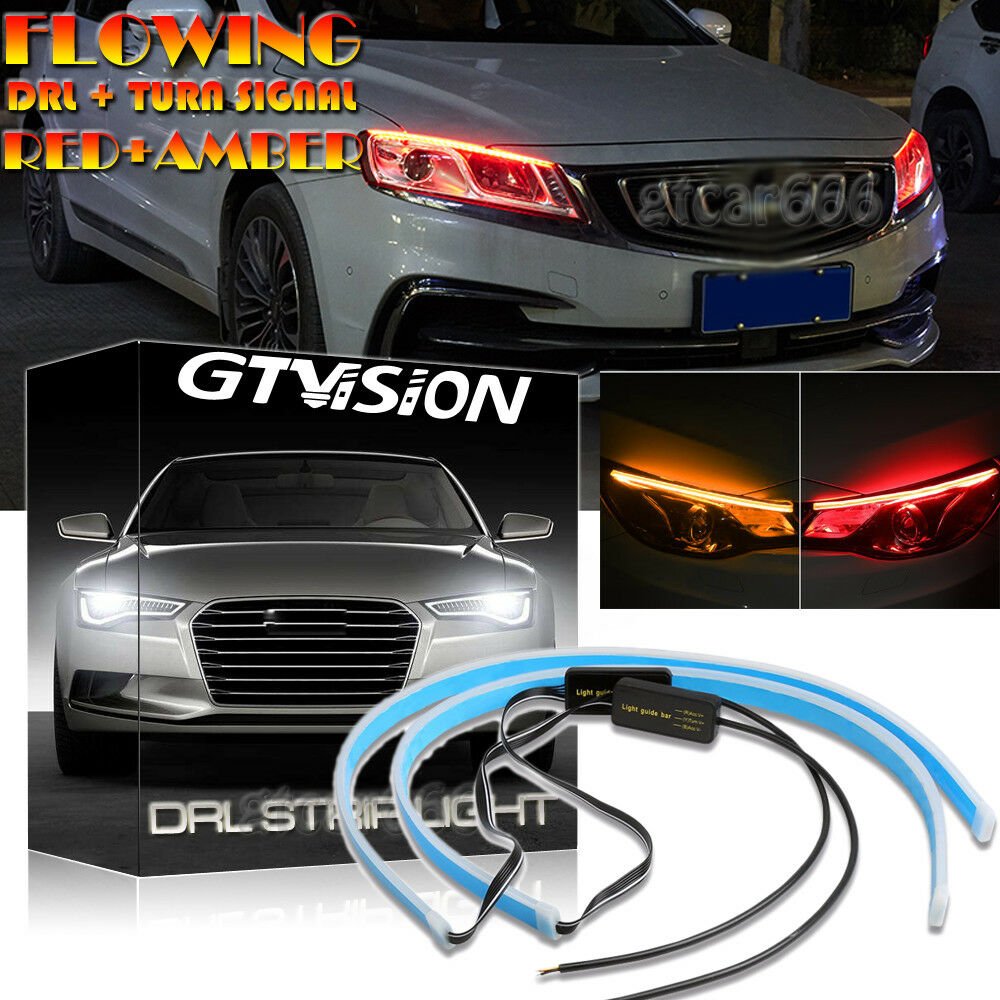 Super Slim 30cm LED Switchback Headlight Sequential DRL Strip Light Red Yellow