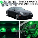 11pc Green LED Interior Lights Bulb Package Kit For Infiniti G35 Sedan 2003-2006