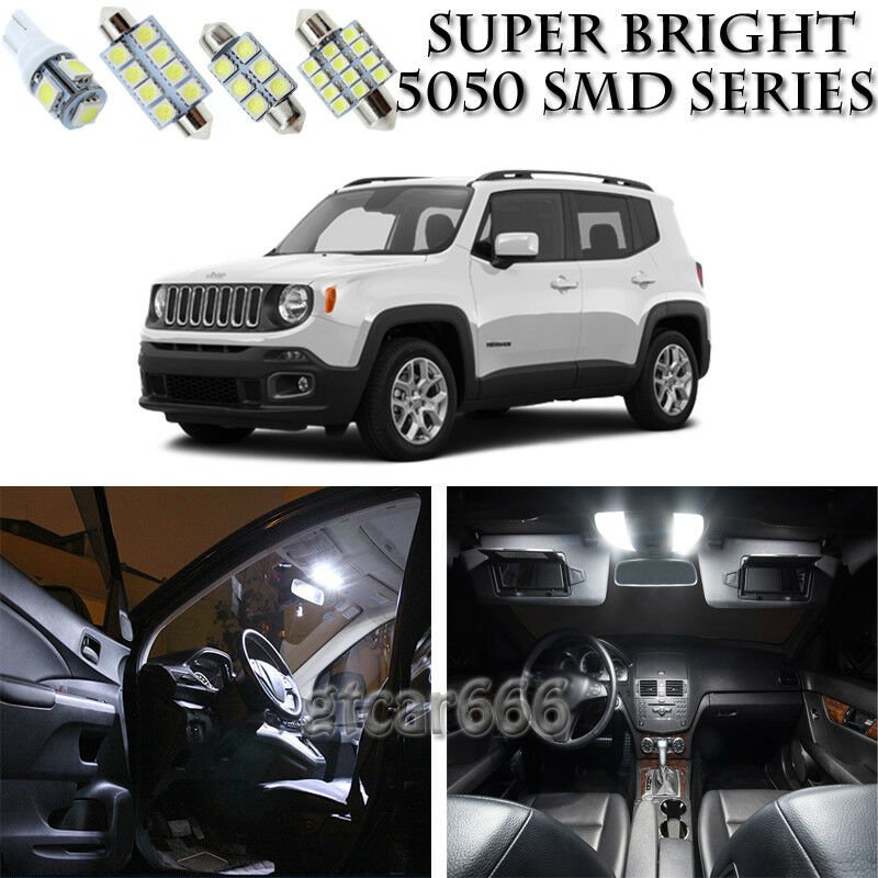 10x Xenon White LED Interior Lights Bulb Package Kit For Jeep Renegade 2015-2016