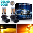 2Pcs 92SMD 9005 HB3 Amber Yellow Car LED Fog Light Bulbs Daytime Running Lights