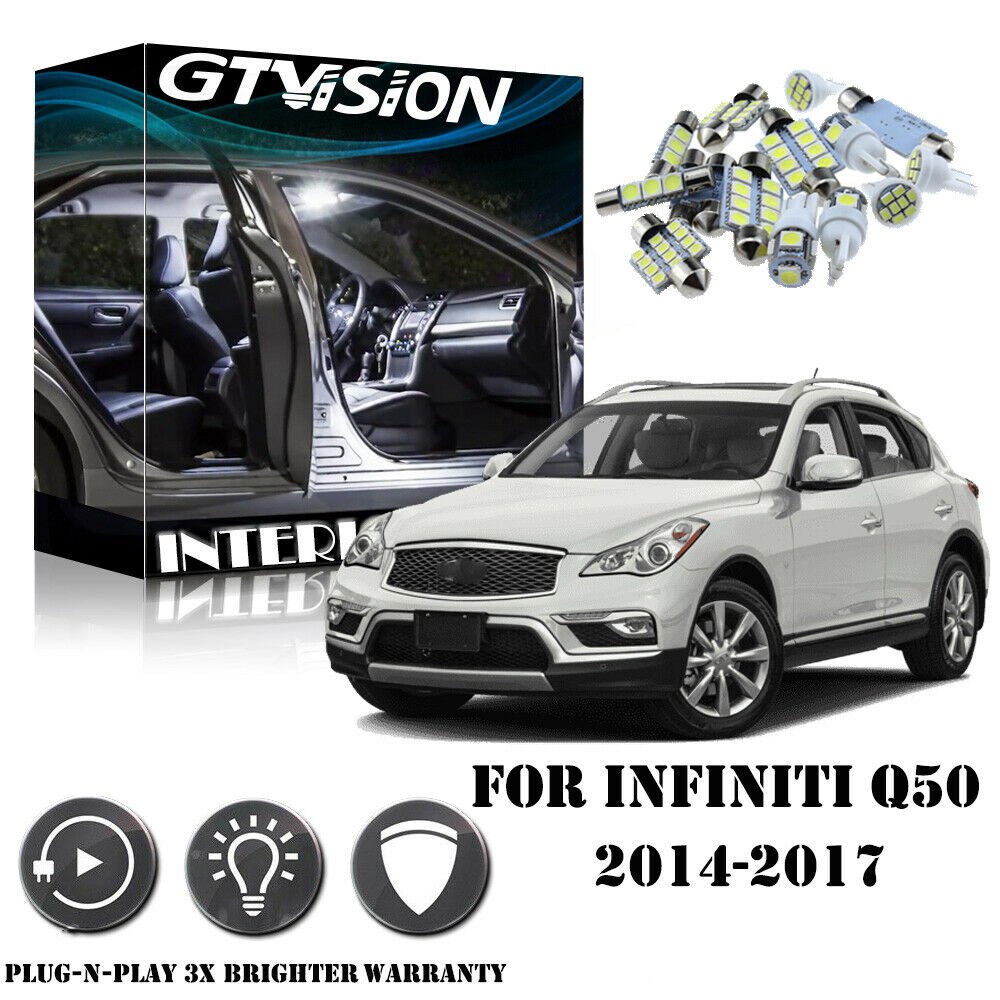 16pcs LED White Lights Interior Package Kit For Infiniti Q50 Q60 Q70 2014-2017