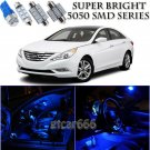 For Hyundai Sonata 2011-2014 Blue LED Interior Kit + White LED License Light 10X
