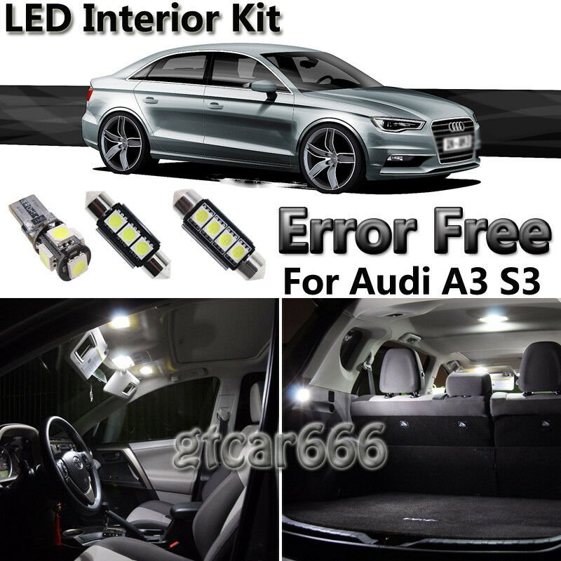 White LED Interior Lights Package Kit For Audi A3 S3 8P 06-13 - ERROR FREE 13pc