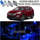 For Hyundai Santa Fe 13-14 Blue LED Interior Light Kit + License Plate Light 11X