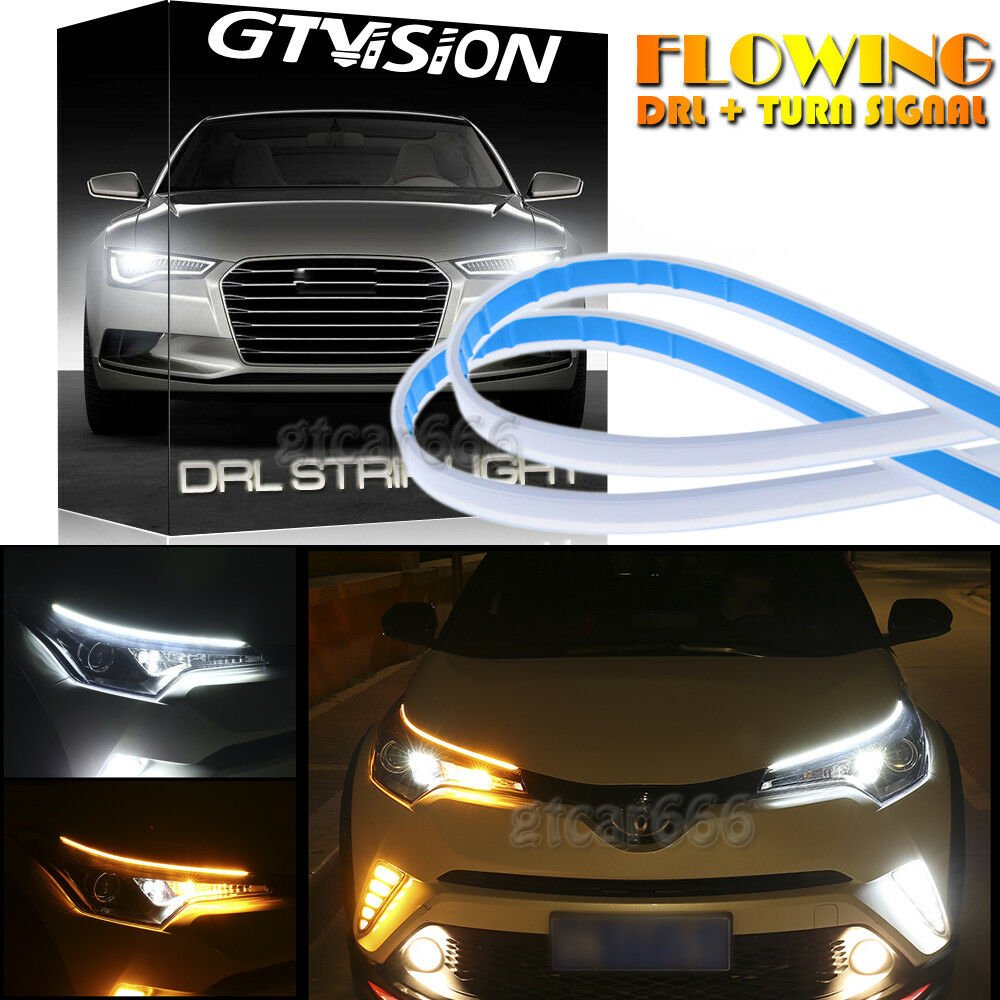 30CM White Amber Switchback Car LED Strip Light DRL Flow Sequential Turn Signal