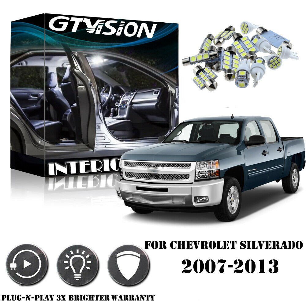 12x Xenon White Interior Led Light Package kit For Chevrolet Silverado Map 07-13