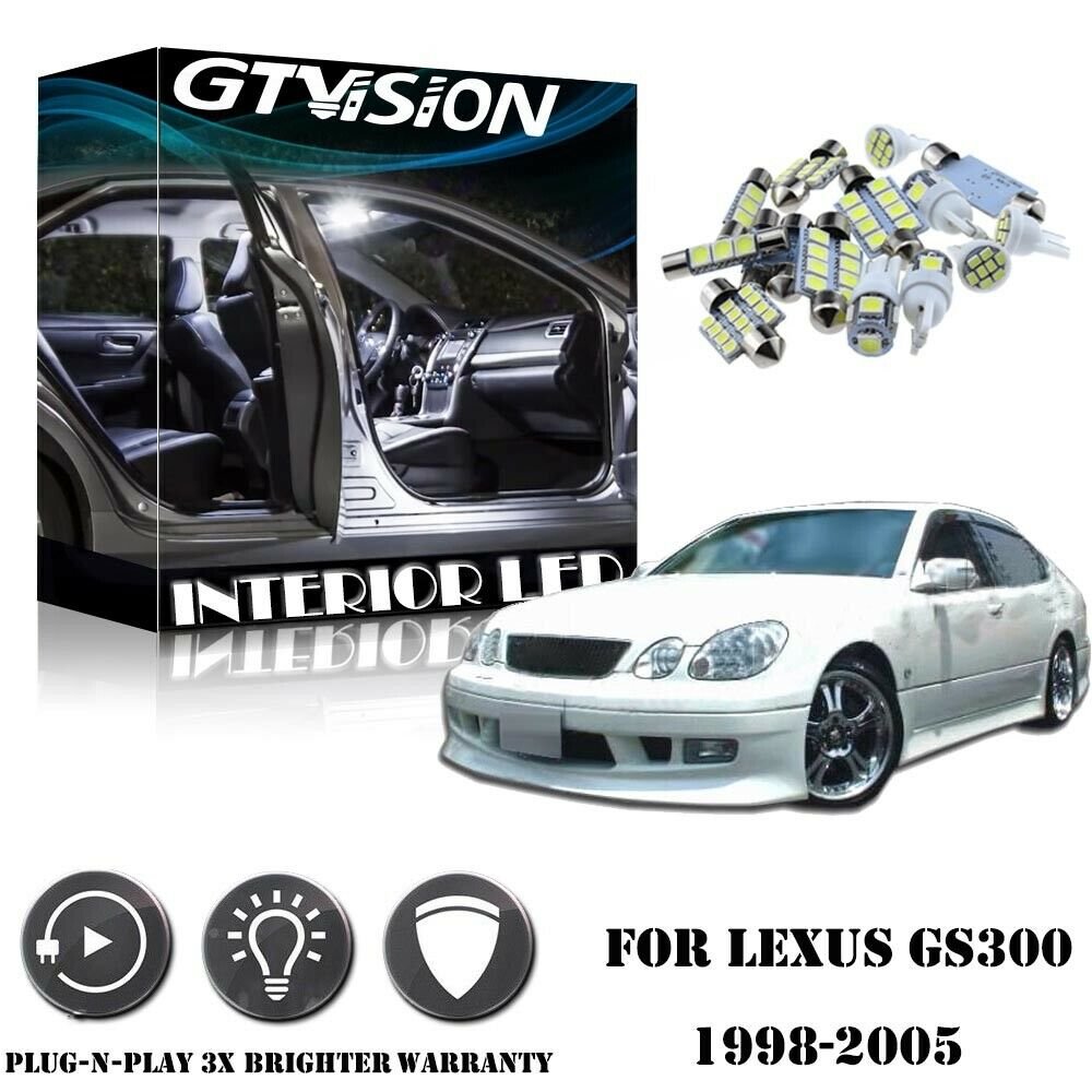 14Pcs White LED Interior Light Kit For 1998-2005 Lexus GS300 GS400 GS430 + TOOL