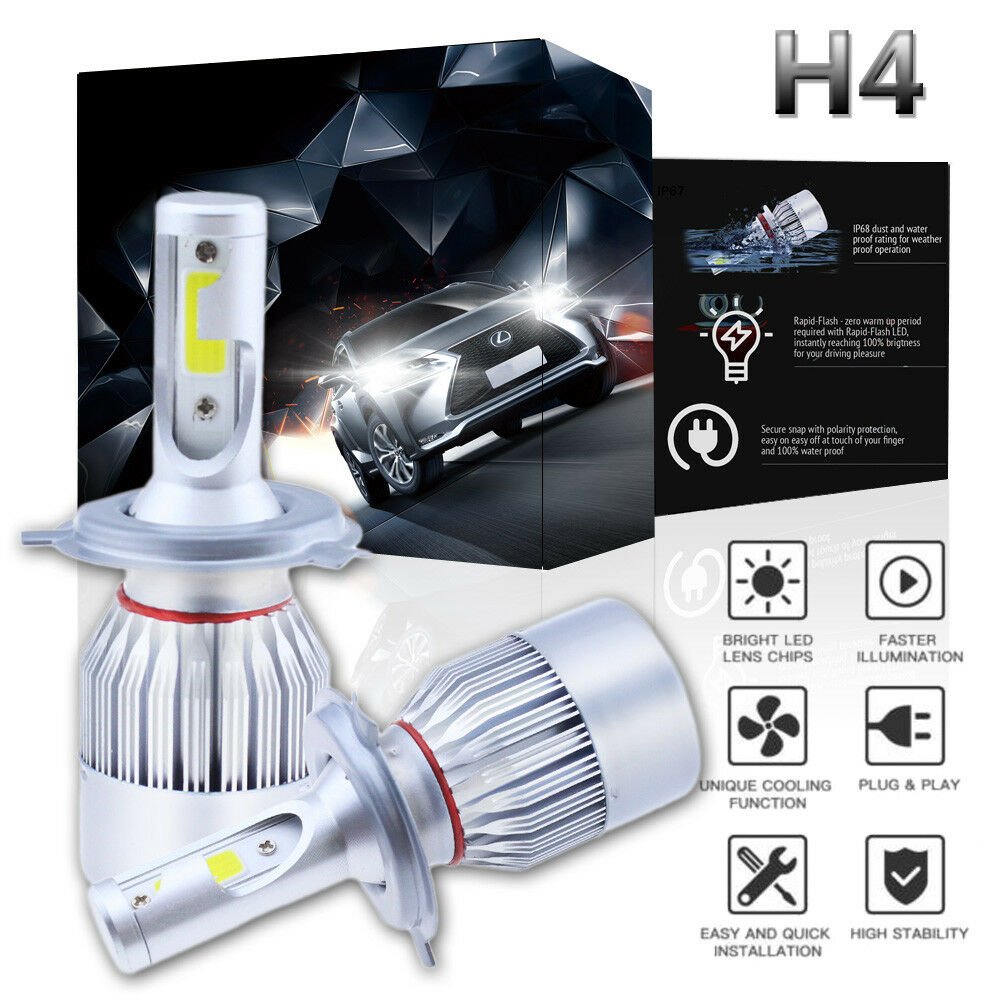 2X H4 9003 HB2 LED Headlight Bulb Kit Conversion Hi Lo Beam 6000K 1300W 195000LM