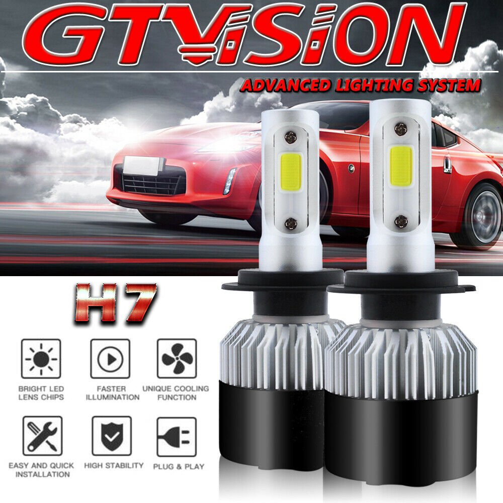 2X H7 COB LED Headlight Kit 1320W 198000LM For High Low Beam Bulbs 6000K White