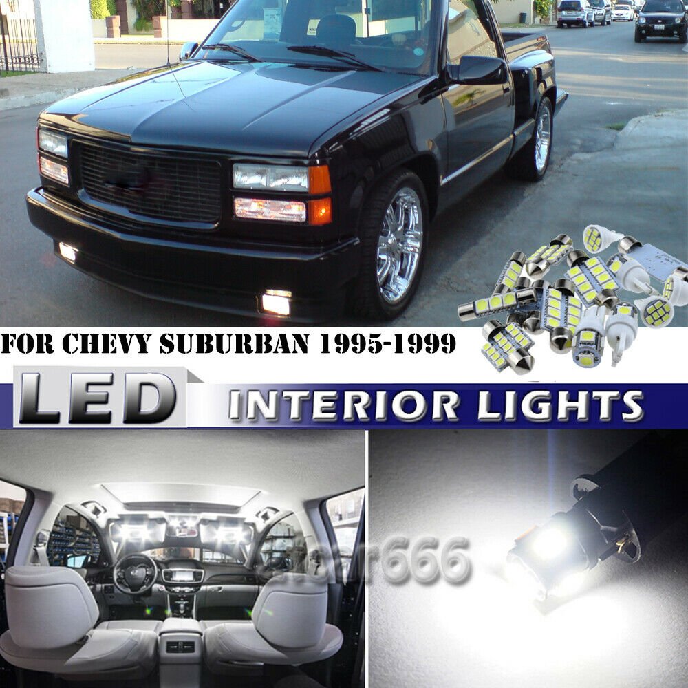 16PCS White LED Interior Lights Package kit For Chevy/GMC Suburban J1 1995-1999