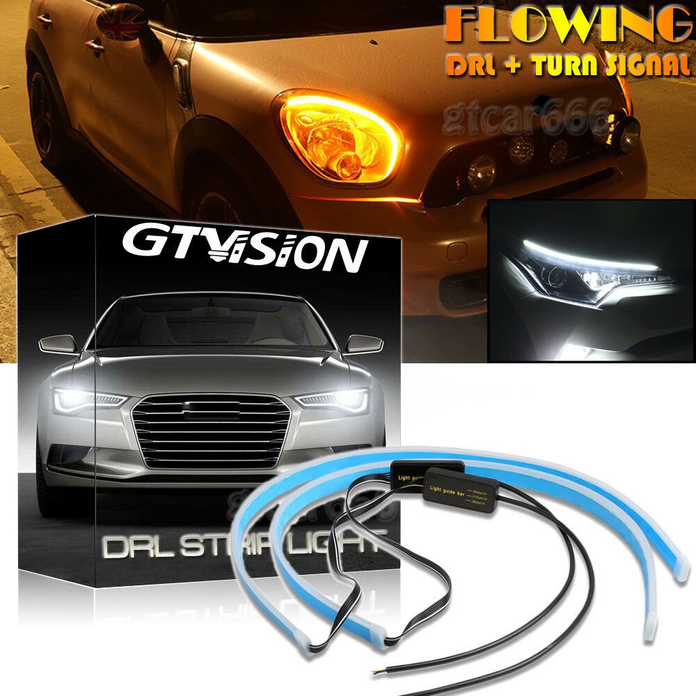 2X 30CM Car Flexible Slim Switchback LED Knight Rider Strip Light DRL Sequential