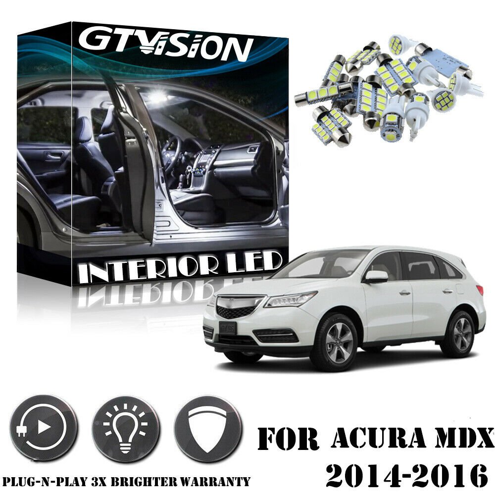 14Pcs Bright Super White LED Interior Lights Package Kit For Acura MDX 2014-2016