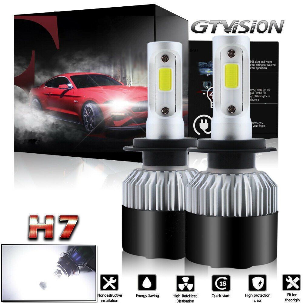 Pair H7 LED Headlight Bulb Conversion Kit High Low Beam Fog Lamp 6000K White 12V