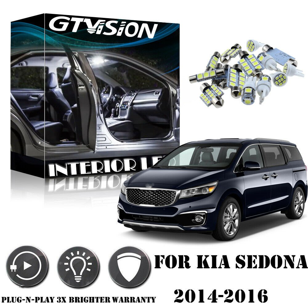 14pcs Super Bright White Kit LED Interior Car Lights for KIA Sedona 2014-2016